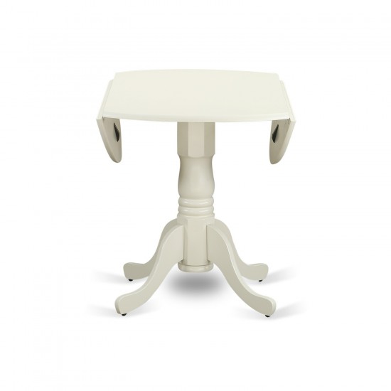 3Pc Round 42" Kitchen Table, Two 9-Inch Drop Leaves, Pair Of Parson Chair, Linen White Leg, Dark Shitake