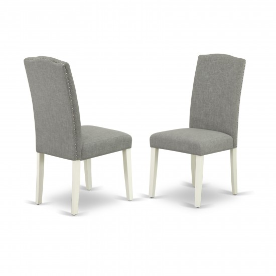 3Pc Round 42" Kitchen Table, Two 9-Inch Drop Leaves, Pair Of Parson Chair, Linen White Leg, Dark Shitake