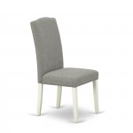 3Pc Round 42" Kitchen Table, Two 9-Inch Drop Leaves, Pair Of Parson Chair, Linen White Leg, Dark Shitake