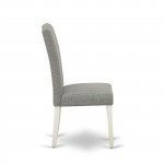 3Pc Round 42" Kitchen Table, Two 9-Inch Drop Leaves, Pair Of Parson Chair, Linen White Leg, Dark Shitake