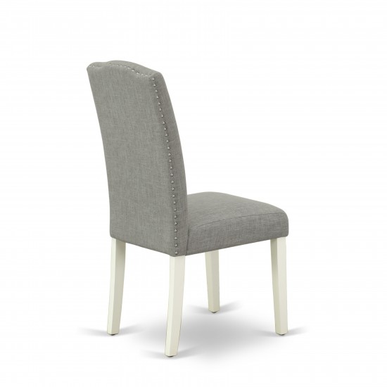 3Pc Round 42" Kitchen Table, Two 9-Inch Drop Leaves, Pair Of Parson Chair, Linen White Leg, Dark Shitake
