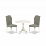 3Pc Dinette Sets, 1 Drop Leaves Table, 2 Dark Shitake Parsons Chair, Linen White