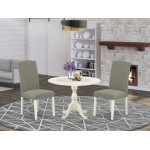 3Pc Dinette Sets, 1 Drop Leaves Table, 2 Dark Shitake Parsons Chair, Linen White