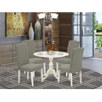 5Pc Dining Set, 1 Drop Leaves Table, 4 Dark Shitake Chair High Back, Linen White Finish