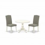 3 Pc Dining Set, Linen White Wood Table, 2 Dark Shitake Chairs, High Back, Linen White Finish