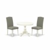 3 Pc Dining Set, Linen White Wood Table, 2 Dark Shitake Chairs, High Back, Linen White Finish