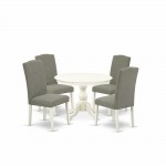 5 Pc Dining Set, Linen White Table, 4 Dark Shitake Chairs, High Back, Linen White Finish