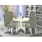 5 Pc Dining Set, Linen White Table, 4 Dark Shitake Chairs, High Back, Linen White Finish