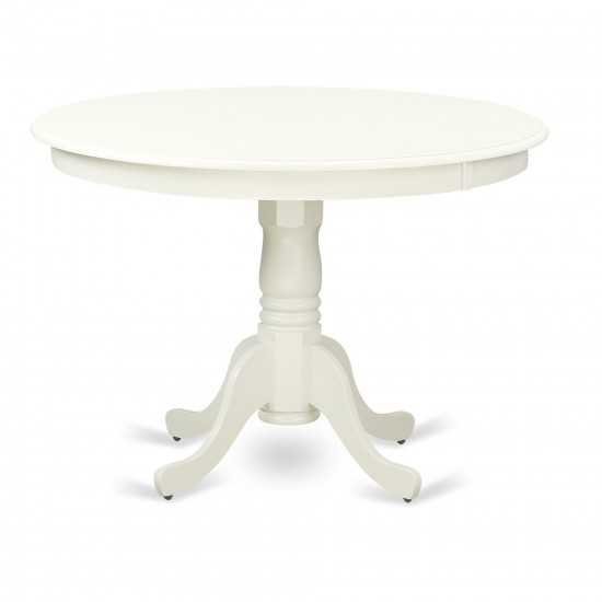 5Pc Round 42" Dinette Table, Four Parson Chair, White Leg, Fabric Dark Shitake