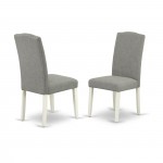 5Pc Round 42" Dinette Table, Four Parson Chair, White Leg, Fabric Dark Shitake