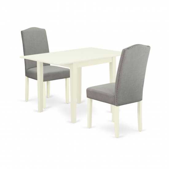 Dining Set 3 Pcs, Two Chairs, Table, Linen White Finish Solid Wood, Shitake Color