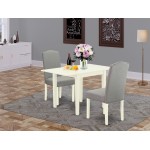 Dining Set 3 Pcs, Two Chairs, Table, Linen White Finish Solid Wood, Shitake Color