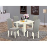 Dinette Set 5 Pcs, Four Kitchen Chairs, Dinner Table, Linen White Finish Hardwood, Shitake Color