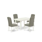 5Pc Kitchen Set, Nail Head Parson Chairs, Butterfly Leaf Rectangle Dining Table, Linen White