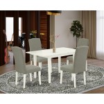 5Pc Kitchen Set, Nail Head Parson Chairs, Butterfly Leaf Rectangle Dining Table, Linen White