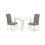 3Pc Square 36" Table, A Pair Of Parson Chair With White Leg, Fabric Dark Shitake