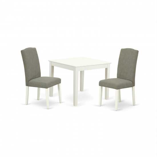 3Pc Square 36" Table, A Pair Of Parson Chair With White Leg, Fabric Dark Shitake