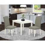 3Pc Square 36" Table, A Pair Of Parson Chair With White Leg, Fabric Dark Shitake