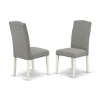 5Pc Rounded 42" Dining Table, Four Parson Chair, Linen White Leg, Dark Shitake