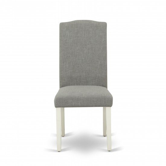 5Pc Rounded 42" Dining Table, Four Parson Chair, Linen White Leg, Dark Shitake