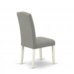 5Pc Rounded 42" Dining Table, Four Parson Chair, Linen White Leg, Dark Shitake