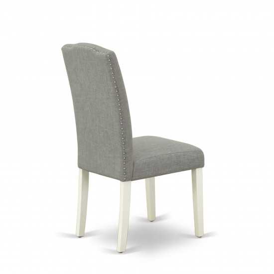5Pc Rounded 42" Dining Table, Four Parson Chair, Linen White Leg, Dark Shitake