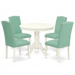 5Pc Round 36" Table And 4 Parson Chair, White Leg And Pu Leather Color Pond