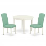 3Pc Round 42" Table And Two Parson Chair, White Leg And Pu Leather Color Pond