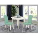 3Pc Round 42" Table And Two Parson Chair, White Leg And Pu Leather Color Pond