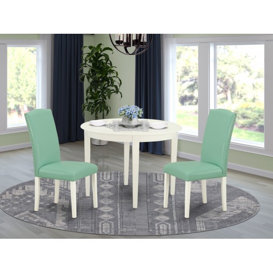 3Pc Round 42" Table And Two Parson Chair, White Leg And Pu Leather Color Pond