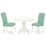 3Pc Round 42" Dining Table, Two Parson Chair, White Leg, Pu Leather Color Pond