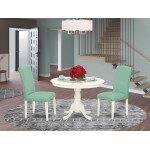 3Pc Round 42" Dining Table, Two Parson Chair, White Leg, Pu Leather Color Pond