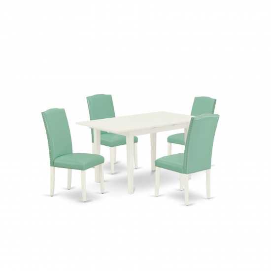 5-Pc Dining Set, Nail Head Parson Chairs, Butterfly Leaf Table, Linen White