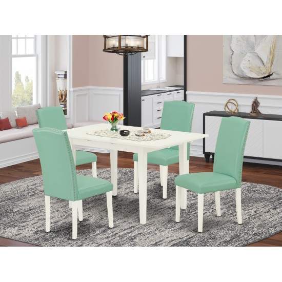 5-Pc Dining Set, Nail Head Parson Chairs, Butterfly Leaf Table, Linen White