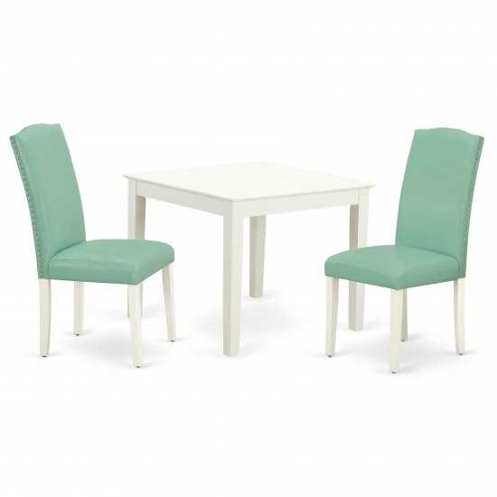 3Pc Square 36" Table, Pair Of Parson Chair, White Leg, Pu Leather Color Pond