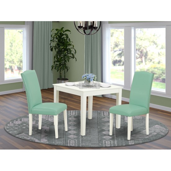 3Pc Square 36" Table, Pair Of Parson Chair, White Leg, Pu Leather Color Pond