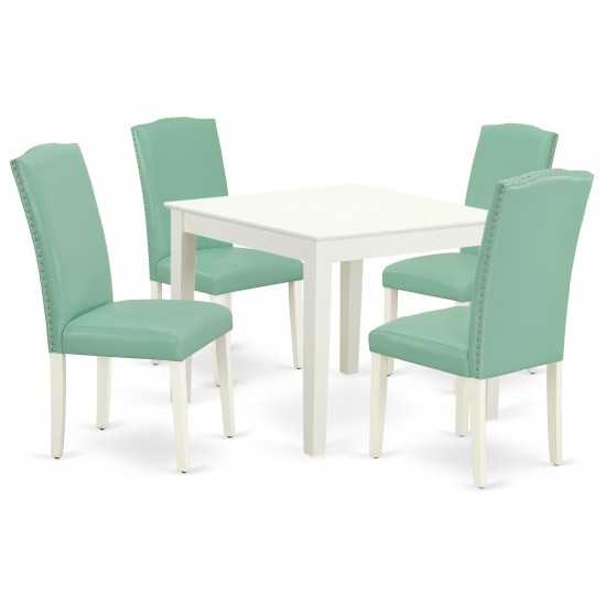 5Pc Square 36" Table And Four Parson Chair, White Leg And Pu Leather Color Pond