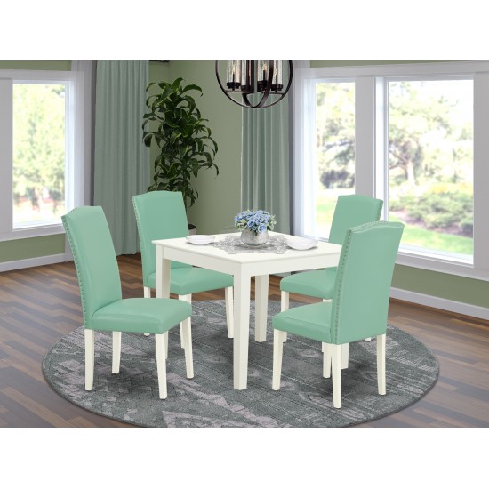 5Pc Square 36" Table And Four Parson Chair, White Leg And Pu Leather Color Pond