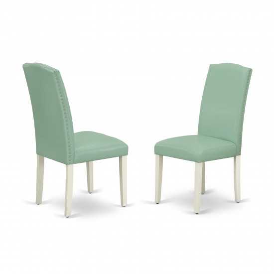 5Pc Square 36" Table And Four Parson Chair, White Leg And Pu Leather Color Pond