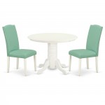 3Pc Round 42" Dinette Table, Pair Of Parson Chair, Linen White Leg, Pu Leather Color Pond