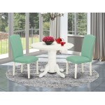 3Pc Round 42" Dinette Table, Pair Of Parson Chair, Linen White Leg, Pu Leather Color Pond