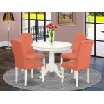 5Pc Round 36" Table, 4 Parson Chair, White Leg, Pu Leather Color Pink Flamingo