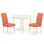 3Pc Round 42" Table, Two Parson Chair, White Leg, Pu Leather Color Pink Flamingo