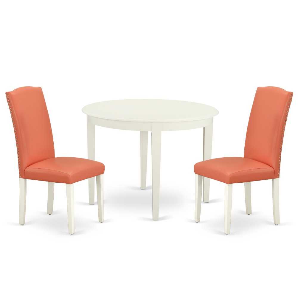 3Pc Round 42" Table, Two Parson Chair, White Leg, Pu Leather Color Pink Flamingo