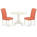 3Pc Round 42" Kitchen Table, Two 9-Inch Drop Leaves, Pair Of Parson Chair, Linen White Leg, Pu Leather Color Pink Flamingo