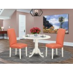 3Pc Round 42" Kitchen Table, Two 9-Inch Drop Leaves, Pair Of Parson Chair, Linen White Leg, Pu Leather Color Pink Flamingo