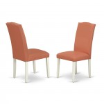 3Pc Round 42" Kitchen Table, Two 9-Inch Drop Leaves, Pair Of Parson Chair, Linen White Leg, Pu Leather Color Pink Flamingo