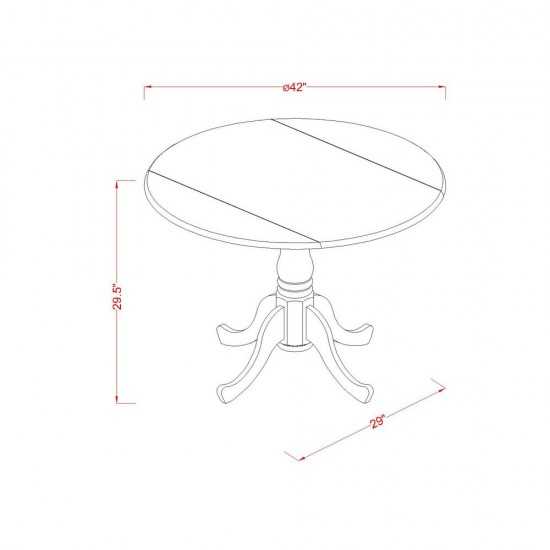 5Pc Round 42" Kitchen Table, Two 9-Inch Drop Leaves, Four Parson Chair, Linen White Leg, Pu Leather Color Pink Flamingo