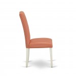 5Pc Round 42" Dinette Table, Four Parson Chair, Linen White Leg, Pu Leather Color Pink Flamingo