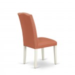 5Pc Round 42" Dinette Table, Four Parson Chair, Linen White Leg, Pu Leather Color Pink Flamingo